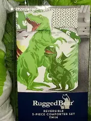 7-pc FULL SIZE Rugged Bear Dinosaur Comforter & Sheets Shams (COTTON SHEET SET)