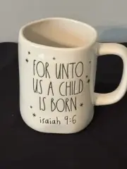 FOR UNTO US A CHILD IS BORN Isaiah 9:6 Rae Dunn Christmas 19oz Mug Gold Stars