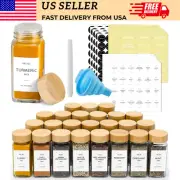 24 Pcs Spice Jars With Labels 4oz Glass Jars Bamboo Lids Collapsible Funnel