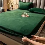 Thick and Warm Crystal Velvet Fitted Sheets, Various Sizes of Coral Velvet bedspreads, Mattress Protectors-Green1_200*220cm+28cm(3pcs)
