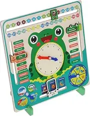TOBBOMEY Montessori Wooden Frog Clock Calendar for Educational Cognitive Learning Tool Interactive Teaching Aid for Date Recognition Fun Engaging Classroom Resource