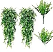 Artificial Hanging Plants, 4Pcs Artificial Plants Outdoor Potted Greenery Decor Fake Boston Fern Faux Plastic Plants Greenery for Garden Patio Planter Pathway Porch WindowDecor