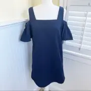 J. Crew H5078 NWT Navy Blue Basketweave Cold Shoulder Dress Size Medium