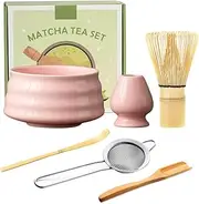 Pink Matcha Set, 6 PCS Matcha Kit, Matcha Whisk Set with Matcha Whisk and Bowl, Matcha Spoon, Sifter and Matcha Whisk Holder, Matcha Bowl Set, Matcha Tea Set Accessories, Macha Tea Kit