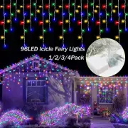 96 LED Curtain Icicle Lights String Fairy Outdoor Garden Christmas Wedding Party