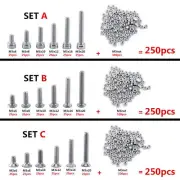 250pcs M3(3mm) A2 Stainles Steel Bolts With Hex Nuts Screws Assortment Set Fine