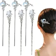 KuuGuu 6 PCS Star Moon Hair Sticks Silver Metal Chinese Chopsticks Hair Pins Asian Retro Tassel Hair Bun Grace Hanfu Updo Holders Long Hairpins Jade Hair Accessories for Women Girls （2 Styles）