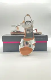 Vince Camuto SIlver Gray Women's Sandals Ankle Strap Wedge Buckle Leather - 8M