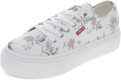LEVIS DAKO FLORAL LOW PLATFORM CANVAS SNEAKERS WOMEN SHOES WHITE SIZE 7 NEW