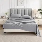 100% Cotton Bed Sheet Set - Single Size 3PCS (1 Flat Sheet, 1 Fitted Sheet, 1 Pillowcase) - Soft & Breathable, 200 0TC, Luxury Quality Bedding 40cm Deep Pocket for All Seasons (Light Grey,Single)
