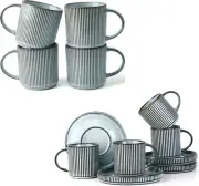 Coffee Mug Set for 4 (12 Oz) - Espresso Cups and Saucers Set of 4 (3 Oz) - Star
