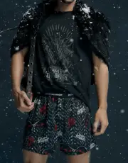 NEW PETER ALEXANDER MENS GAME OF THRONES TEE BLACK TOP + SHORTS SET M RP$109.90