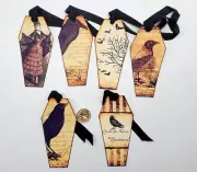 6-Halloween-Vintage-Coffin-Junk Journal-Linen Cardstock-Gift-Hang-Tags