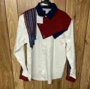 90s Adobe Rose Western Shirt Small Aztec White Dust Bib Shoulderpads READ