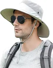 [Koreshion] Men's Sun Hat Wide Brim Breathable Mesh UPF 50+ Bucket Hat Waterproof Fishing Hat Safari Hat Foldable Boonie Cap
