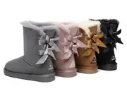 EVERAU® UGG Boots Women Sheepskin Wool Double Baily Short Back Bow - Black / AU Ladies 6 / AU Men 4 / EU 37