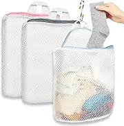 3Pcs Hanging Laundry Bags for Socks with S Hooks, 3 Color Mesh Laundry Bags for Washing Machine