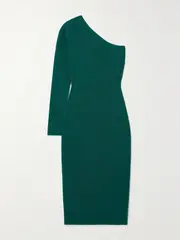 [Victoria Beckham] Victoria Beckham - One-shoulder Metallic Stretch-knit Midi Dress - Green - UK 12 UK 12 Green