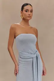 Phoebe Strapless Tie Knit Top - Ice Blue