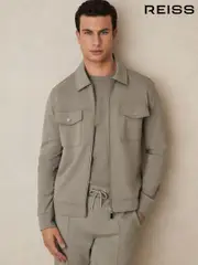 Reiss Taupe Medina Interlock Jersey Zip-Through Jacket (N18495) | $350