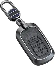 ontto 3 Buttons Leather Key Fob Cover fit for Honda Accord Civic HR-V CR-V Pilot Sport SI EX EX-L Touring 2022 2023 Keychain Accessories Zinc Alloy Smart Key Case Shell Holder Bag Keyring Black B