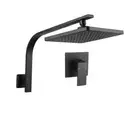 Matt Black 200mm Square Shower Head Set Wall Gooseneck Arm with Mixer Taps