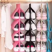 Hanging Shoe Organizer with 12 Grids, Multi-Layer Rotating Non-Woven Closet Storage Bag, Dust-Proof Wardrobe Shoe Holder for Bedroom