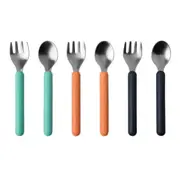 6pc Boon Chow Baby/Toddler Stainless Steel Utensils Mint/Orange/Navy 18M+