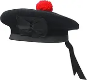 [UMAM] Balmoral Hat - Traditional Scottish Hat Highland Dress Cap with Red Pompom on Top