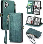 HMLTD Anti-Fall Wallet Clip Phone Cover Compatible with Nothing Phone (2) NothingPhoneTwo A065 Phone Shell Simplicity Flip Cover Multi-Card Slot Phone Case (Green,Nothing Phone (2))
