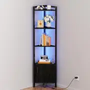 Corner Shelf,5-Tier Corner Cabinet with Storage and LED Light, 62.8” Standing