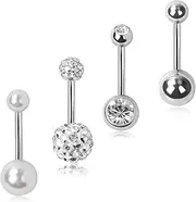 [EONGEE] Belly Button Rings for Women Surgical Stainless Steel Belly Rings Round Cubic Zirconia Navel Barbell CZ Body Piercing Hypoallergenic Clicker Belly Button Ring