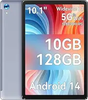 Android Tablet, 10 Inch Octa-Core Processor, 10GB RAM 128GB ROM, 1TB TF Card Expand, 1280 x 800 IPS HD Touchscreen, 5G/2.4G WiFi, BT 5.0, 5MP+8MP Dual Camera Android Tablet (Grey)