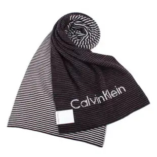 Calvin Klein CK細橫紋拼色大LOGO針織圍巾(深紅灰色)