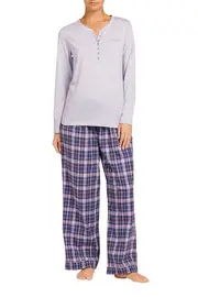 Long Knit & Woven Pj Set--BEN-112-7287S