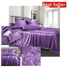 Breathable Lavender Satin Sheet Set - King Size with Deep Pocket Comfort