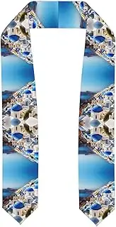 [SKKNT] Santorini Greek Island Sea View Print Graduation Shawl Stole For Academic Commencements Honor Sash Congratulations Gift