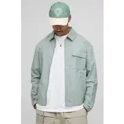 Mens Sage Regular Fit Zip Up Linen Blend Elasticated Cuff Harrington