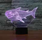 3D Shark Night Light Optical Illusion Mood Lamp Nursery Home Light Party Decor I