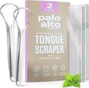 Tongue Scraper for Adults (2 Pack), Reduce Bad Breath (Travel Cases Included), Stainless Steel Tongue Cleaners, Metal Tongue Scraper, Oral Dental Scraper - Fresher Breath in Seconds