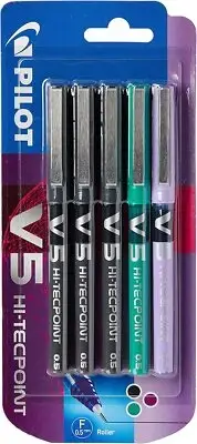 Pilot V5 Rollerball Pens Assorted Pack of 5 New