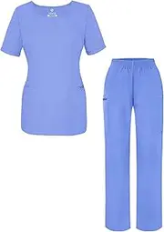 [Adar Uniforms] Adar Universal Women's Scrub Set - V-Neck Scrub Top and Elastic Pull-On Scrub Pants