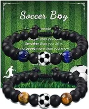 [Lsydgn] Pack of 2 Football Gifts Boys, Gift Football Girls and Boys, Bracelets, Children's Gifts, Gift Boy 8 9 10 11 12 Years (Black), Mittelgroße, Agate, Agate