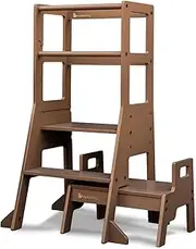 My Duckling Adjustable Learning Tower with Step Stool,Kitchen Tower Step Ladder, Kids Kitchen Helper, Child Standing Tower (Walnut)