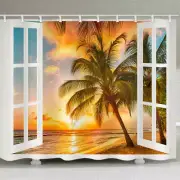 Coconut Trees At Dusk 3D Shower Curtain Waterproof Fabric Bathroom Decoration