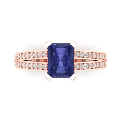 2.45Ct Emerald Cut Tanzanite VVS1 Solid Gold Engagement Promise Statement Ring