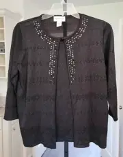 Alfred Dunner Women's Sz S Pointelle Mock Layer Embellished Sweater Black NWT