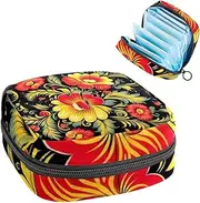 Period Bag,Sanitary Napkin Storage Bag,Ethnic Flower with Dark Blackground,Tampon Bag for Purse