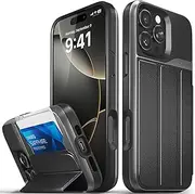 VENA vCommute for iPhone 16 Pro Max Wallet Case, [Military Grade Drop Protection] Flip Leather Cover Slot Card Holder with Kickstand - Black