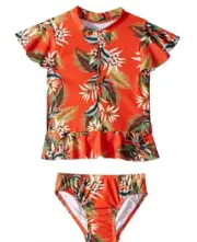 Seafolly L67822 Girl's Tangelo Ocean Alley Short Sleeve Rashie Set Size 7